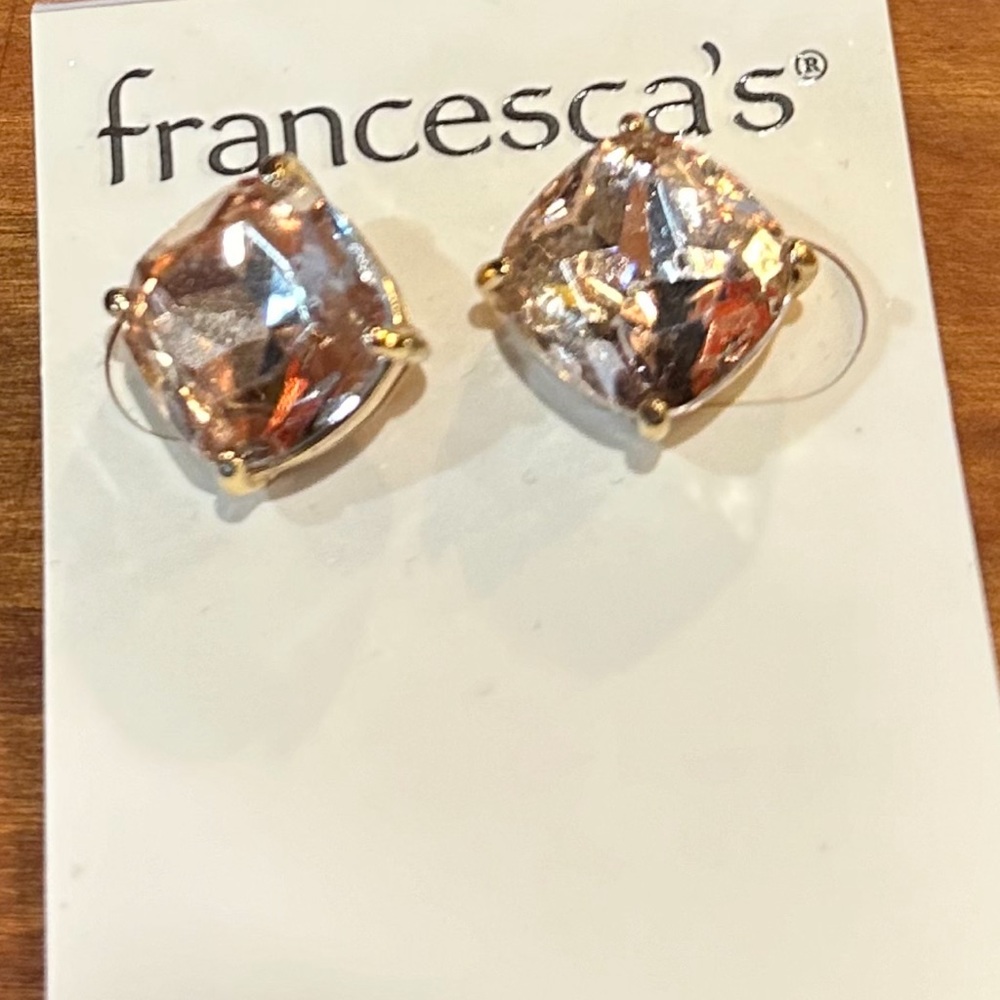 Earrings rounded corner square shiny amber crystal earrings